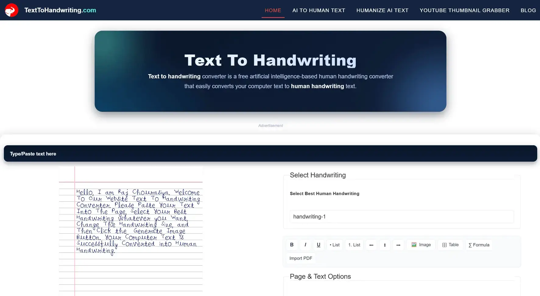 text to handwriting